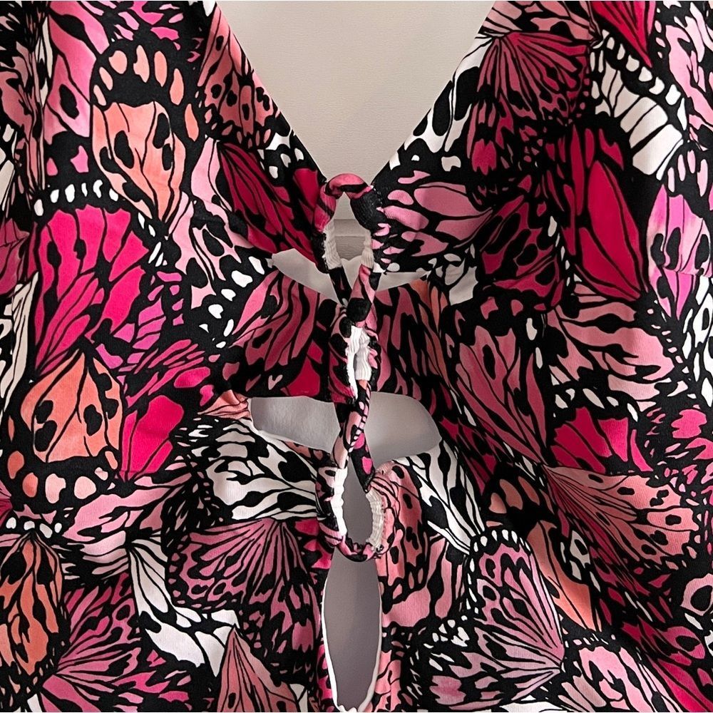 L*Space “Topanga” One Piece Classic High Cheeky Swimsuit Pink Black Tropical - Picture 5 of 13